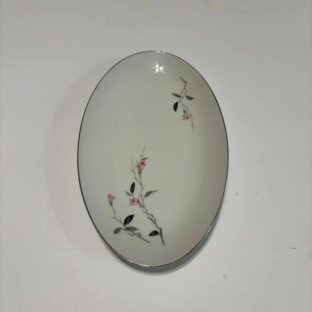 Cherry Blossom Fine China Oval Small Serving Platter Japan Pink Floral 10.5